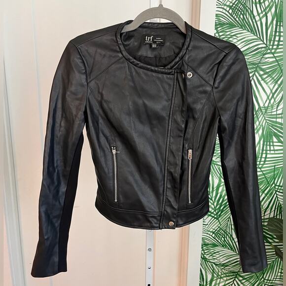 Zara Black Vegan Leather Biker Jacket XS - Picture 2 of 8